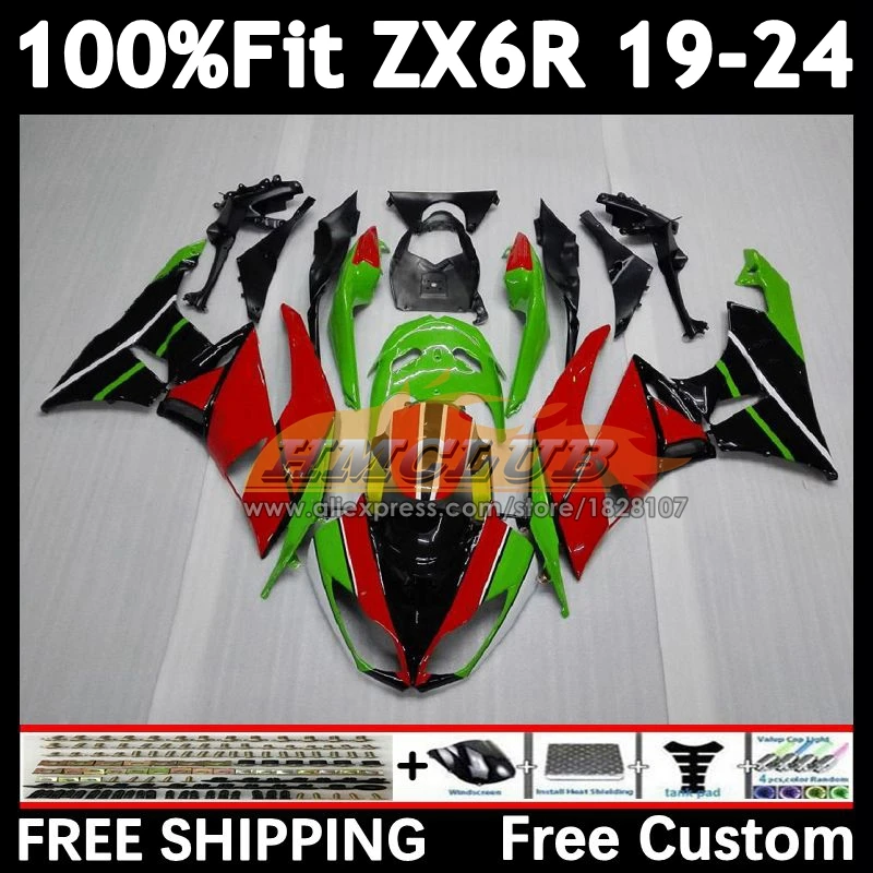 Body For KAWASAKI NINJA green red ZX-6R 2019 2020 2021 2022 2023 2024 160No.3 ZX 636 6R ZX636 ZX6R 19 20 21 22 23 24 Fairing