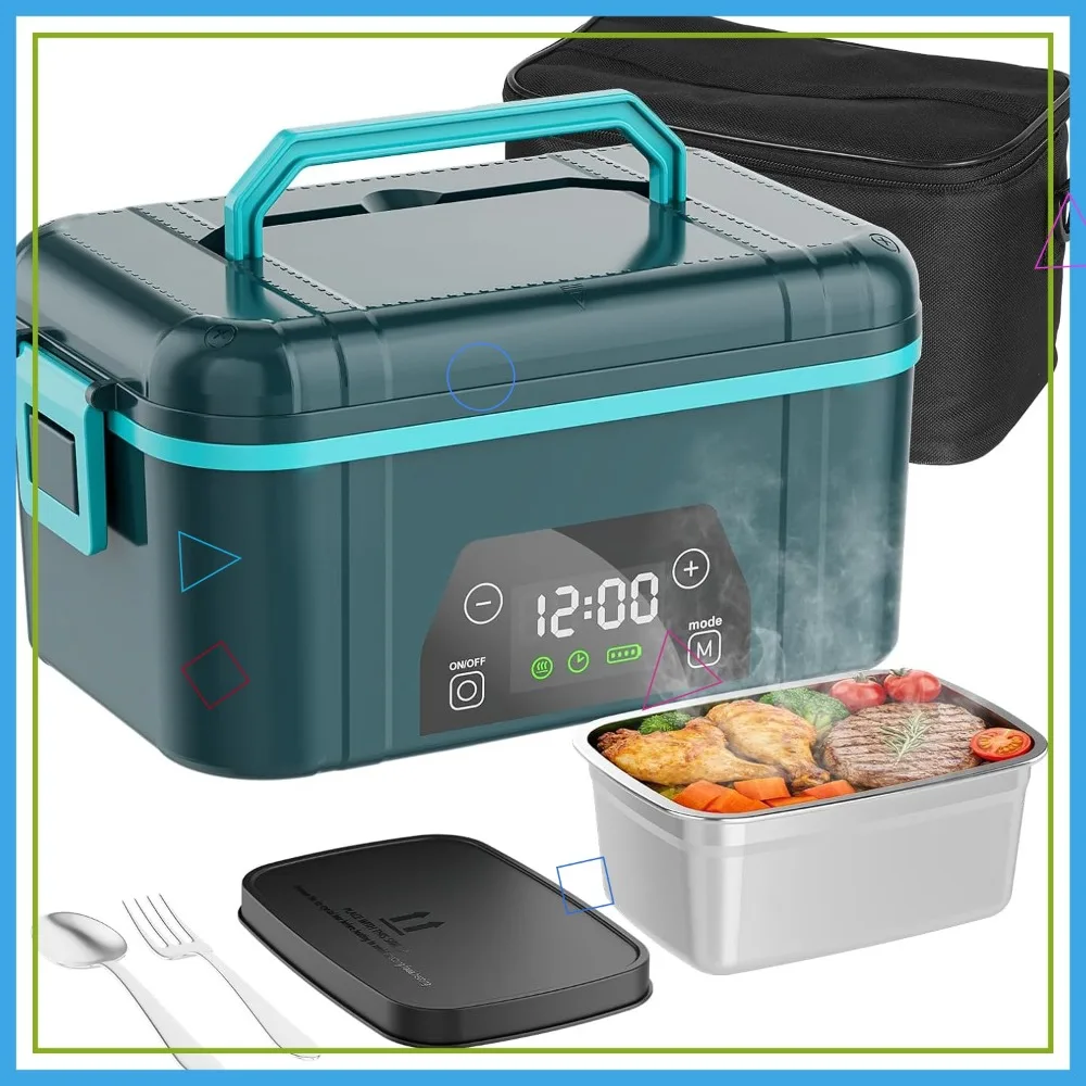 

Cordless Electric Lunch Box, 1.3L Self Heating Food Warmer with Smart Timer, 9000mAh Rechargeable, Leak-Proof, Dishwasher Safe
