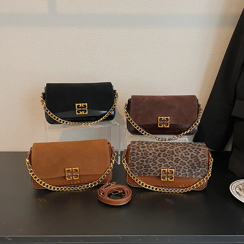 Premium Retro Matte Chain Small Square Bag Winter Trendy Designer Fashion Leopard Print Versatile Casual Shoulder Women's Bag
