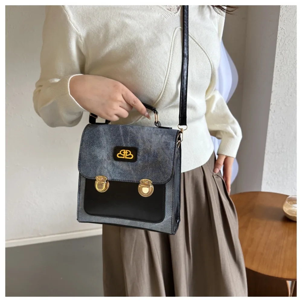 Zaino in denim imitazione 2 in 1 Borsa da pendolarismo a doppio uso stile preppy Borsa da scuola multifunzione in pelle PU invernale