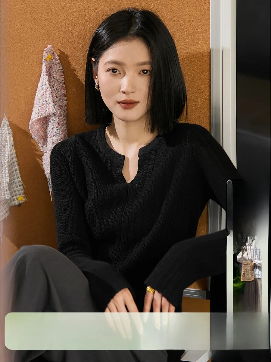 

Spring 2026 Xhange Wool Camere Knitted V-ne Long Sve Women's Sweater Regular Fit Soft Comfortable Casual Sle Commute
