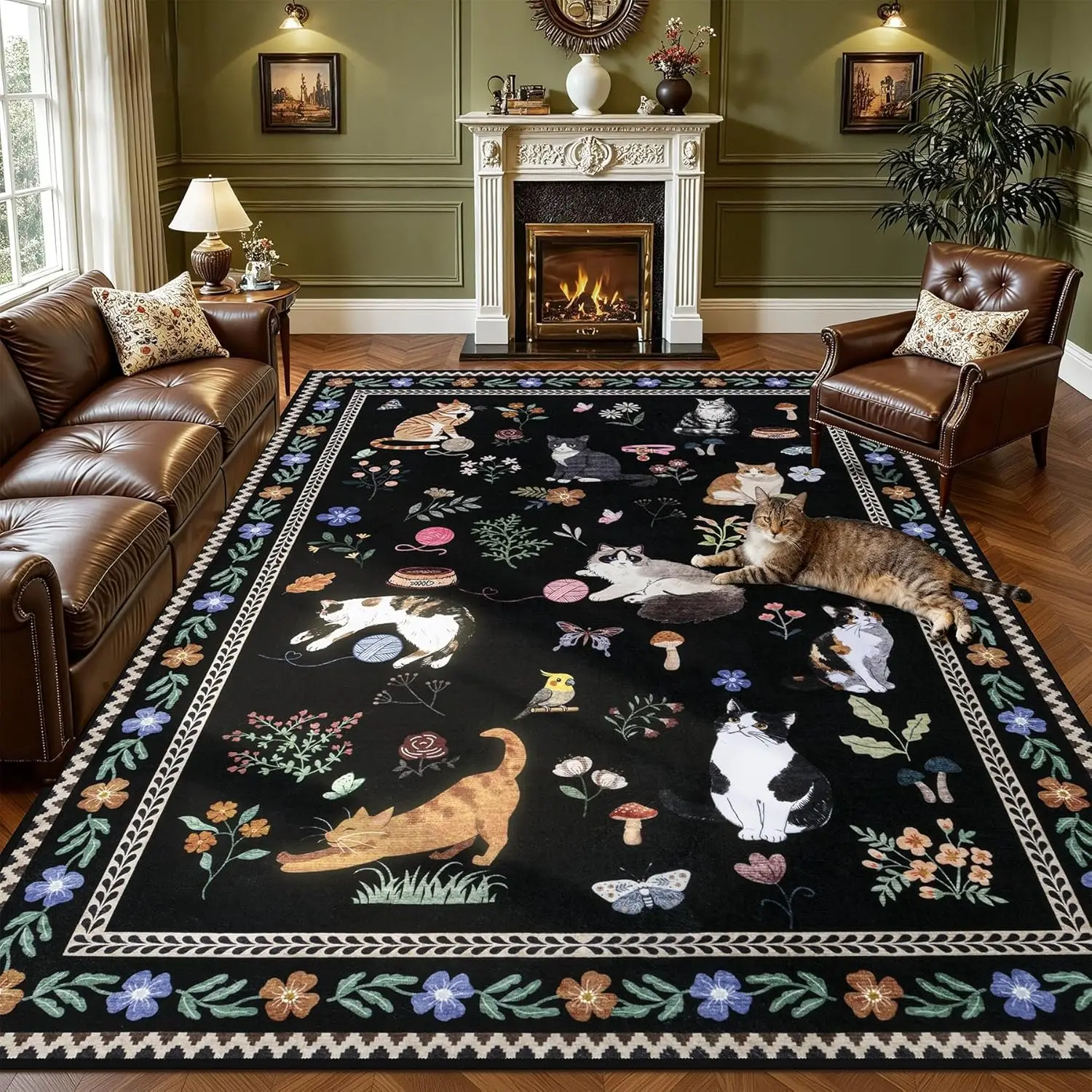 

Винтажный моющийся ковер с цветочным узором, нескользящий, мягкий, для гостиной, спальни, столовой, офиса