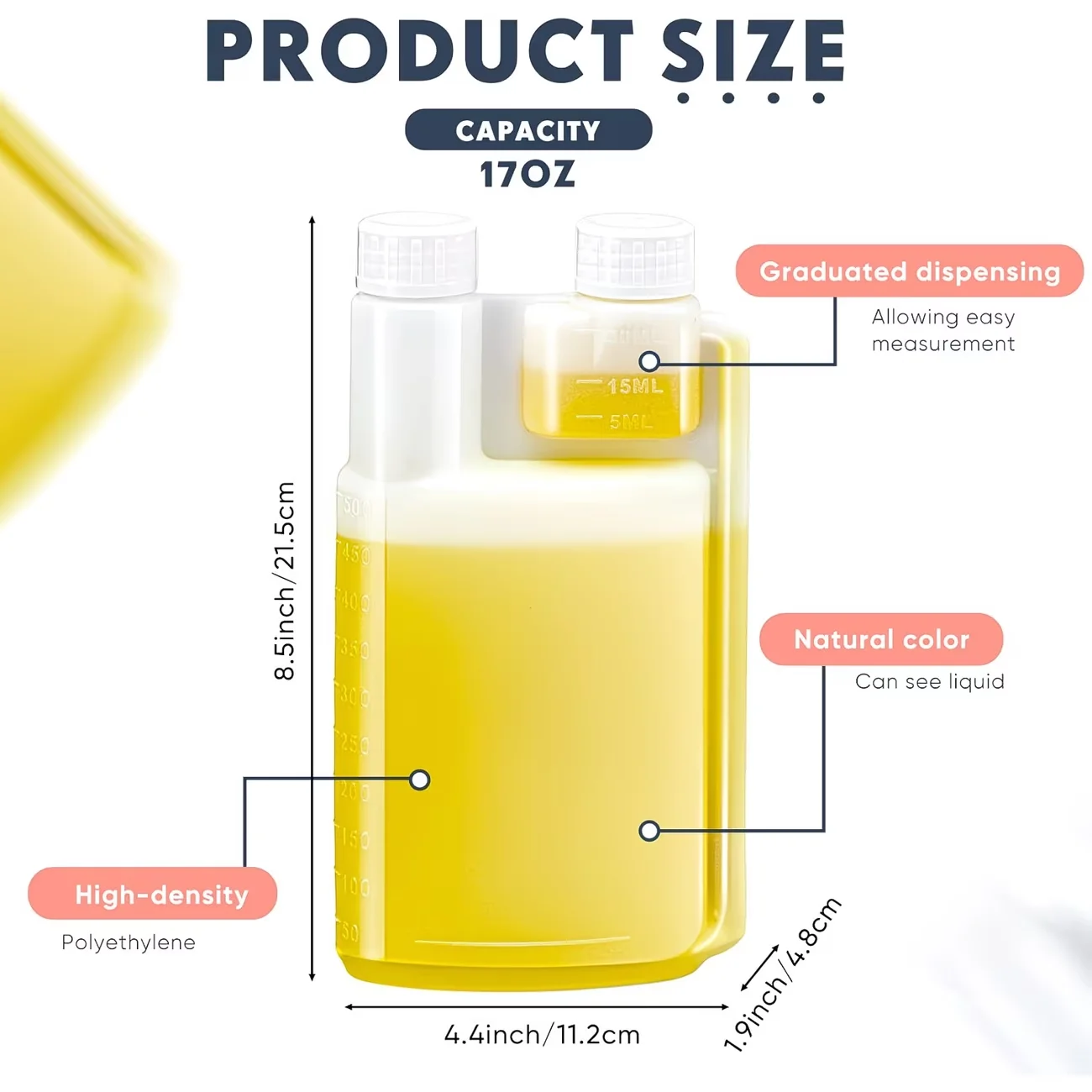 500ml Plastic Flask for Liquor, Measuring Bottle with Built in 1oz Flask, Bar Mixologist Travel Outdoor Liquor Dispenser