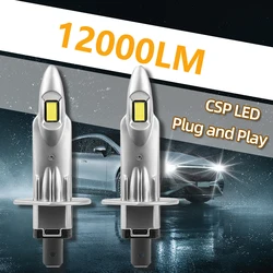 2Pcs 1:1 Car LED H1 LED Headlight Bulb 55W 12000Lm White 6500K Mini for Auto Super Bright LED Fog Lights Fanless Wireless 12V