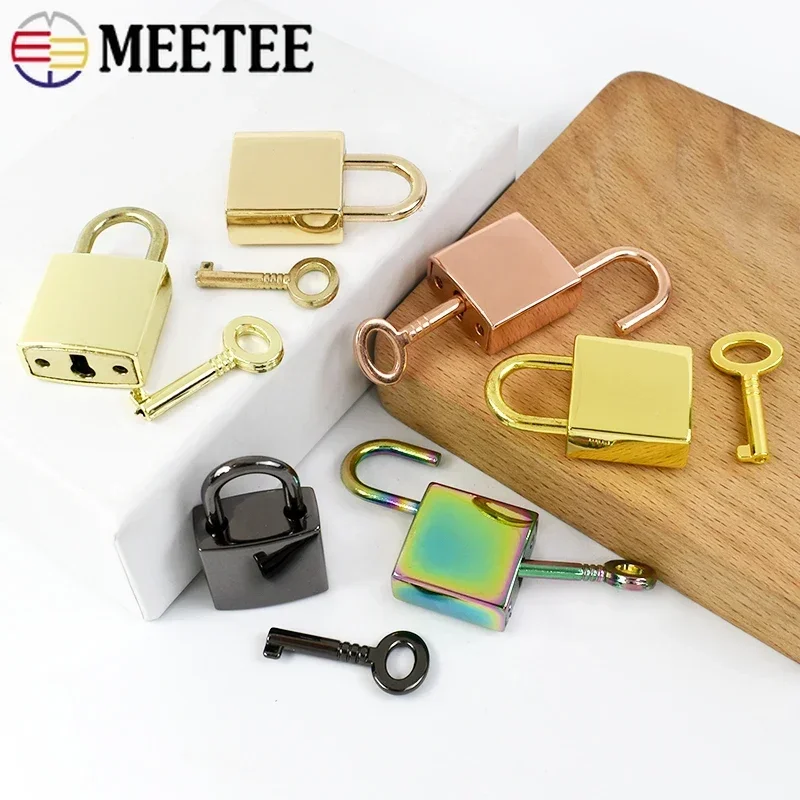 Meetee 2/5/10/20Pcs Metal Key Padlocks for Luggage Square Lock Clasp Bags Handbags Padlock Decorative Closure Buckle Accessories