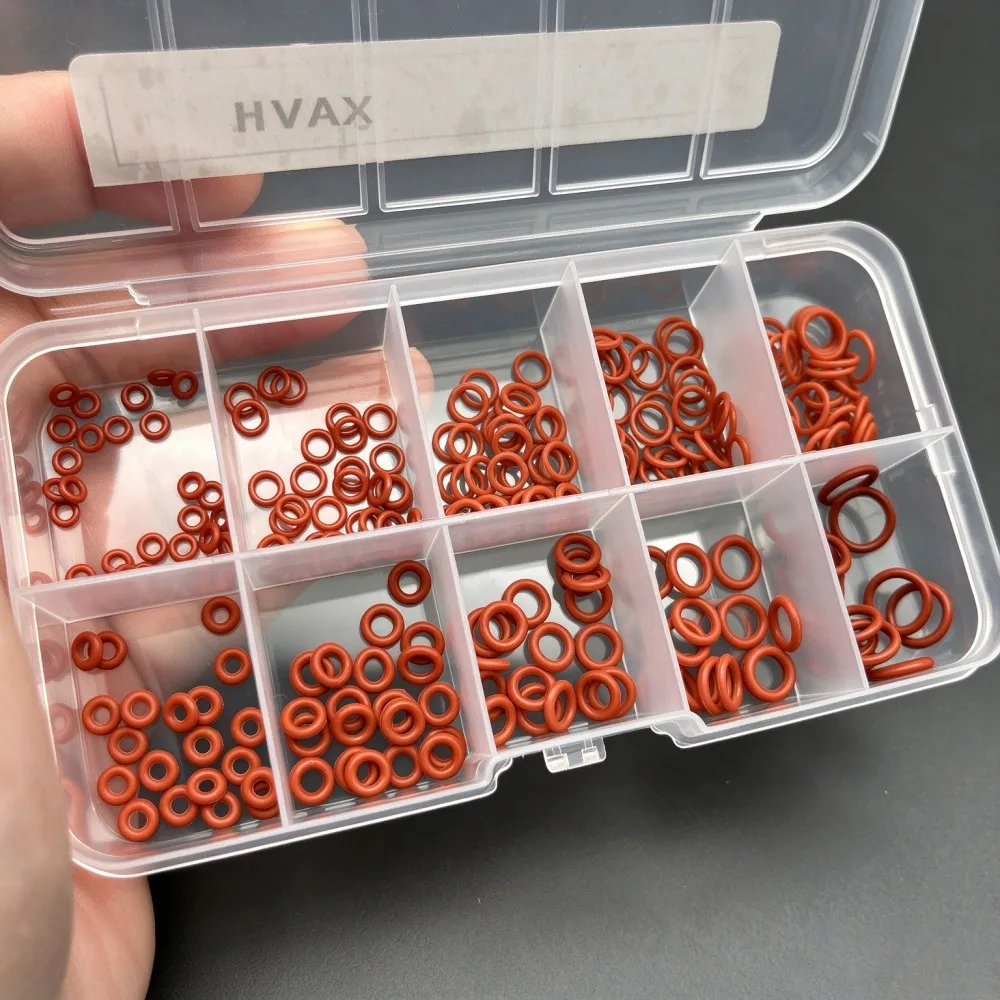 250Pcs VMQ Red Silicone O Ring Kit Food Grade Gaskets OD4-10mm Heat Resistant Waterproof Non-Toxic for Industrial & Home
