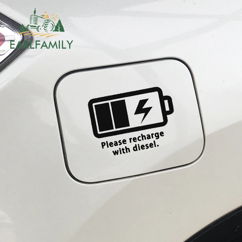EARLFAMILY Please Recharge with Diesel Motorcycle Stickers Waterproof Fuel Tank Fender Helmet Fairing Decor Vinyl Decals