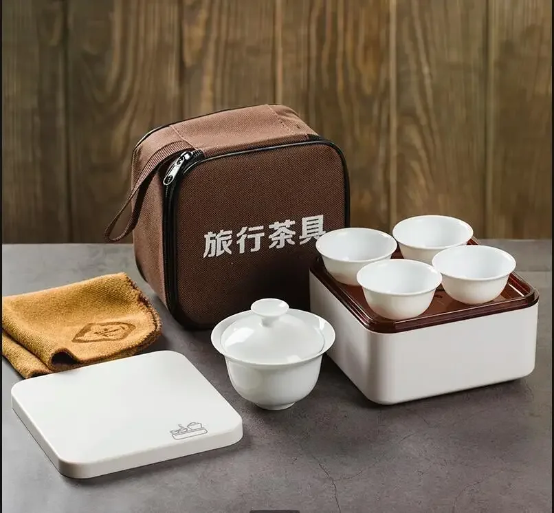 Chinês Kung Fu Ceramic Tea Set, Bule portátil, Viagem ao ar livre, Gaiwan Tea Cups, Cerimônia Teacup, Fine Gift, 7 pcs