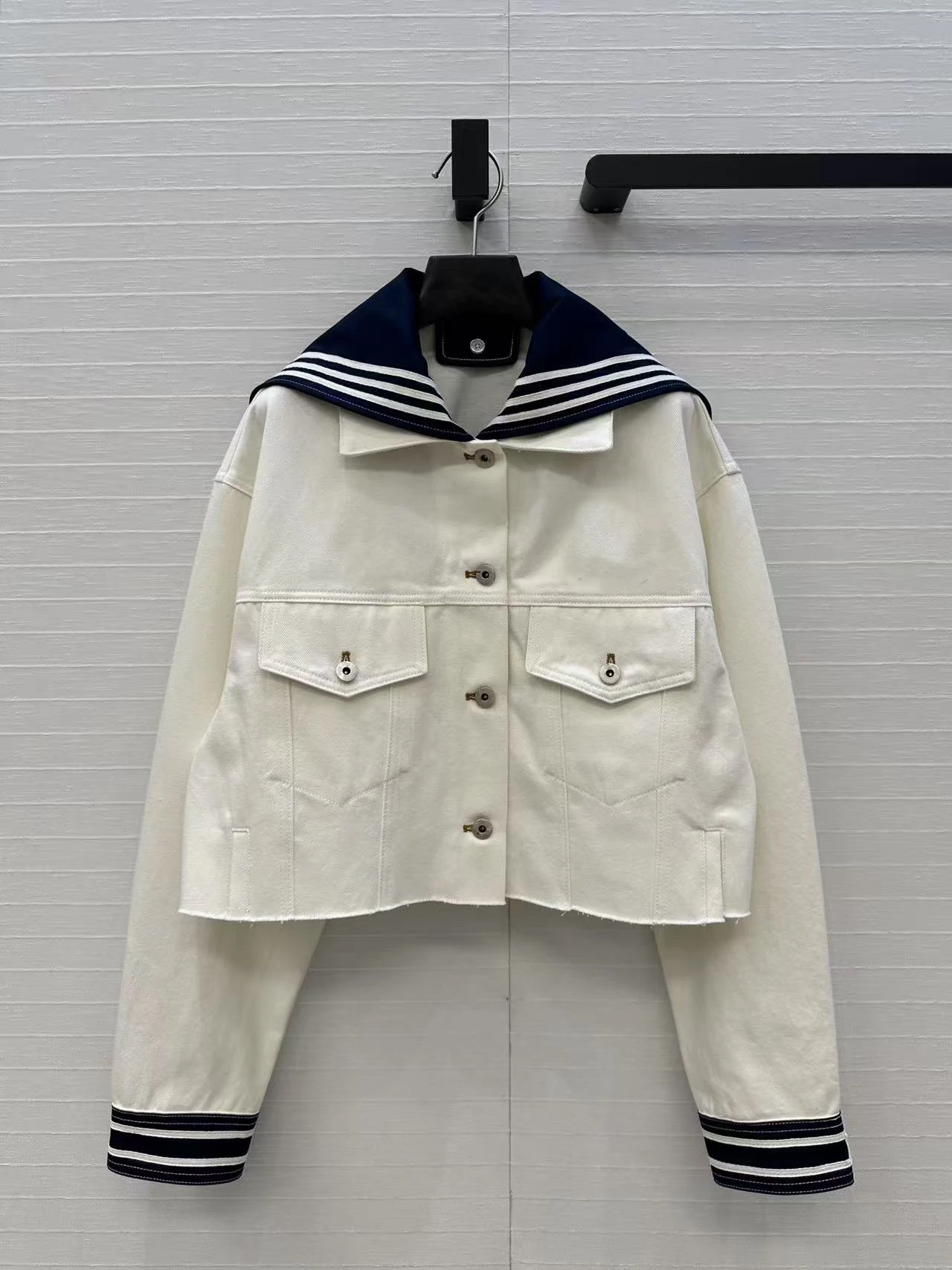

New women's retro style navy style shawl detachable design denim jacket coat, slimming effect
