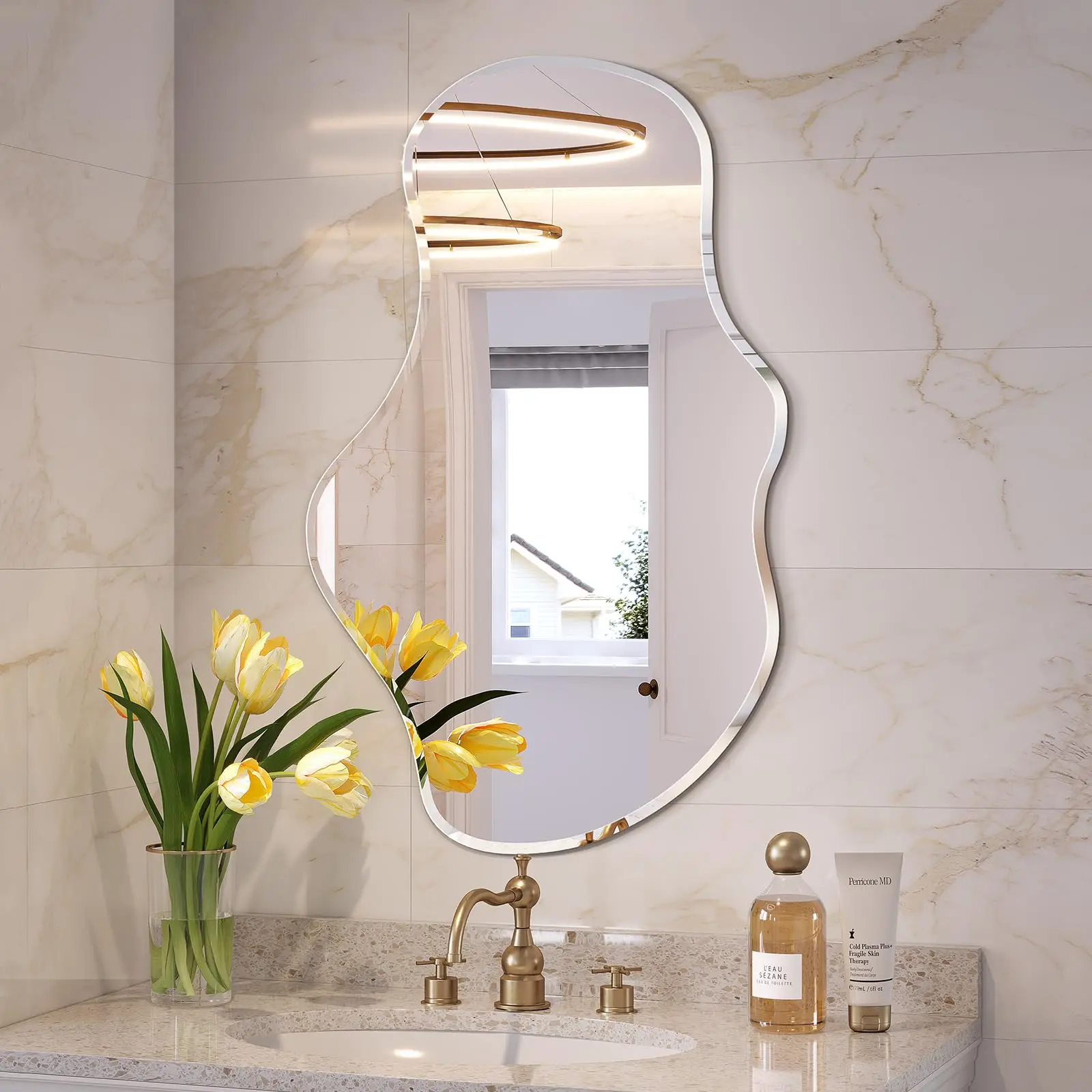 

Irregular Wall Mirror 20”x36” Asymmetrical Wall Mirror Frameless Asymmetrical Mirrors for Bathroom Entry Way Bedroom Living Room