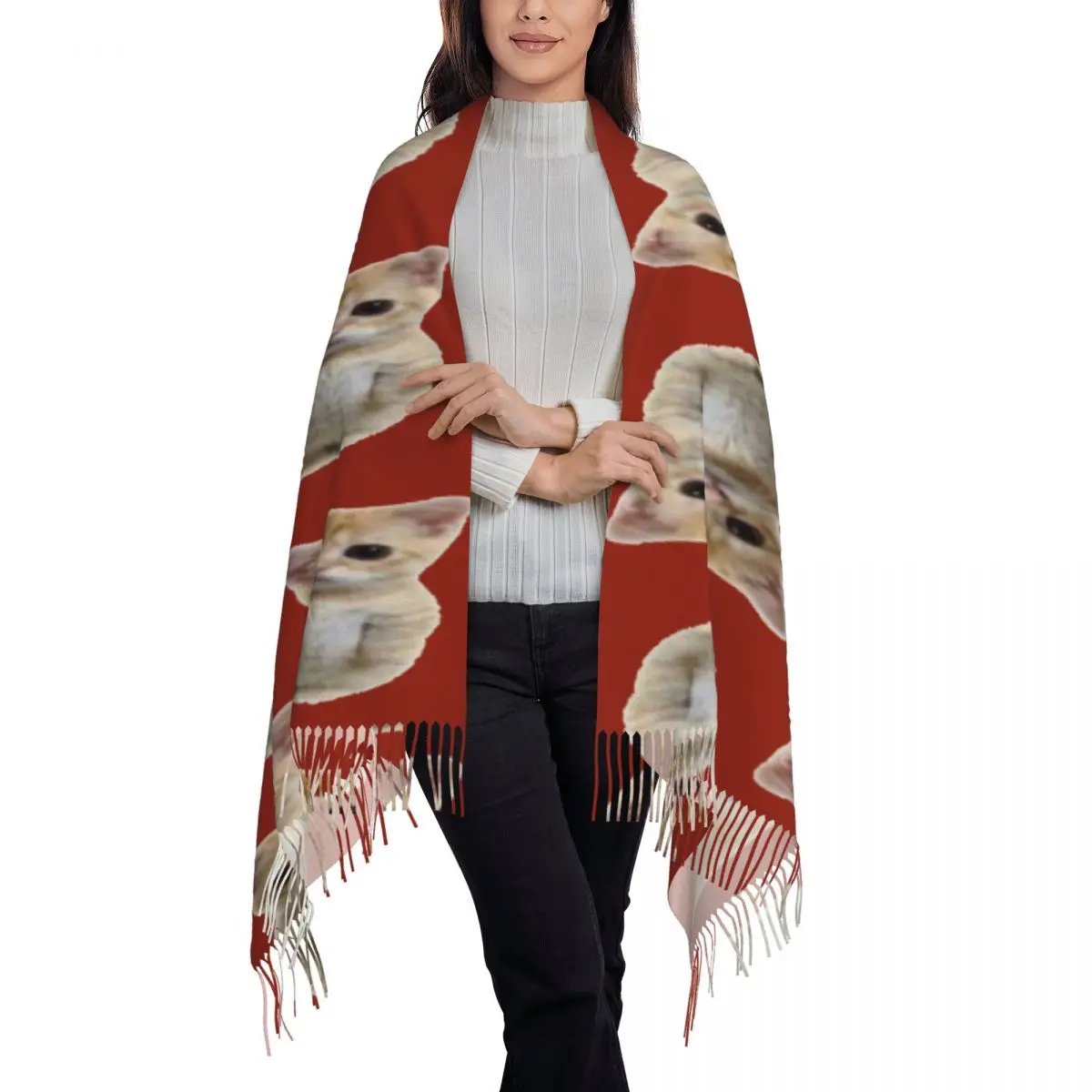 El Gato Standing Cat Meme Scarf Tassel Scarves Women Soft Warm Shawls and Wraps Large Fall Winter Shawl Wrap