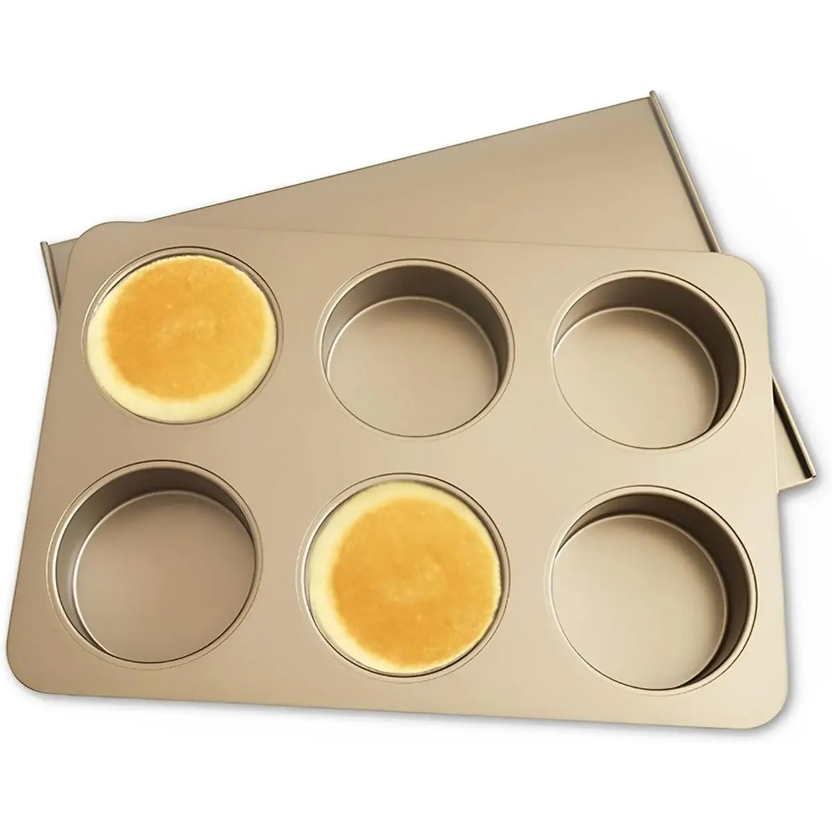REST 6 Cup Muffin Top Pan for Baking, Nonstick Hamburger Bun Pan, Straight Side English Muffin Cupcake Pans with Lid