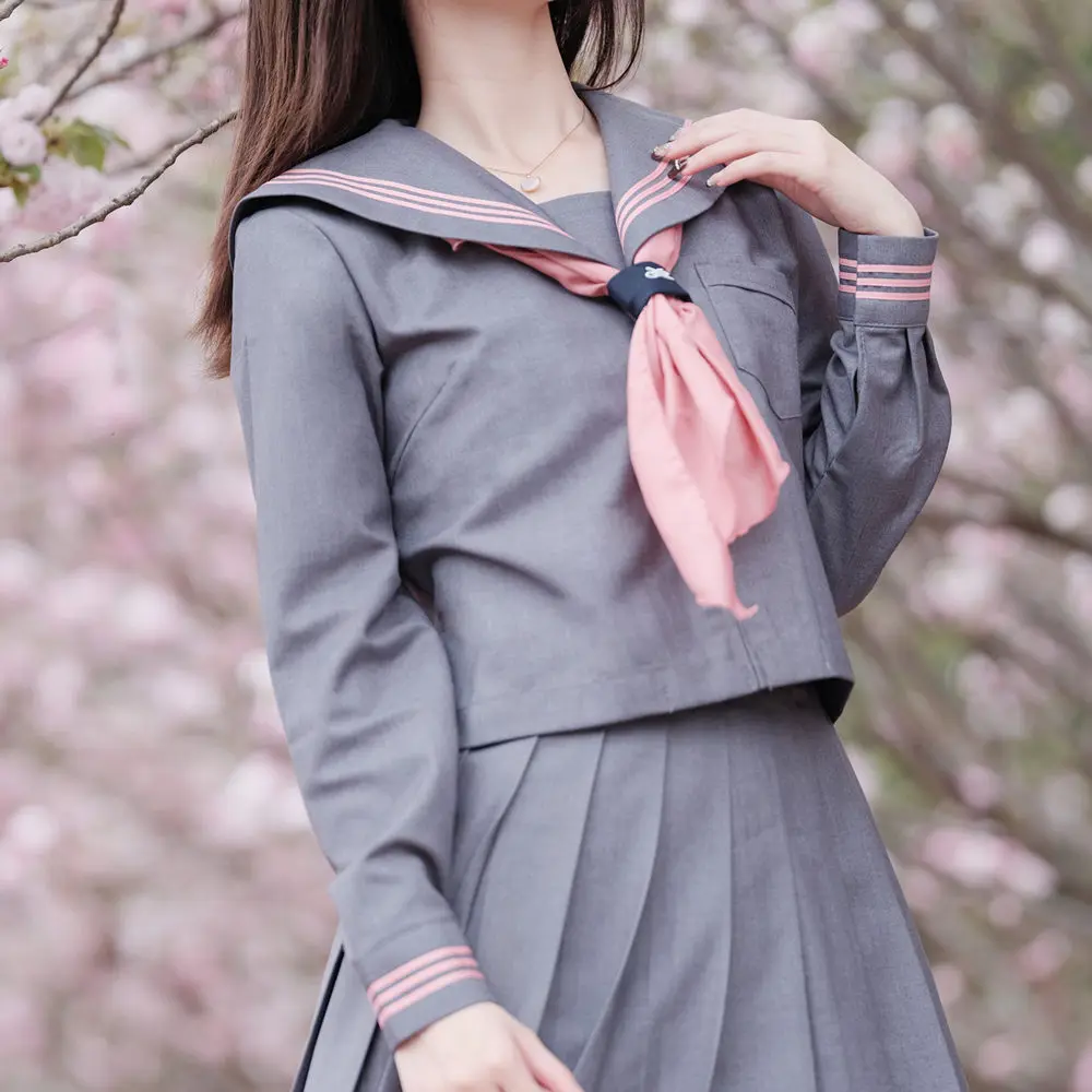 JK Uniforms South Korea Grey Pink Kawaii Sailor Set Women Seifuku High School Student Japanese Sailor Suit Girls Pleated Skirt