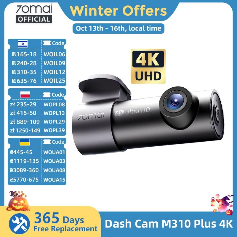 Global Version 70Mai Dash Cam M310 Plus 4K True 4K 2160P Wdr Voice Control Support 24H Parking Mode Car Dvr 70Mai M310 Plus 4K
