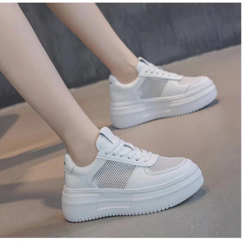 Fashion White Sneakers Women 2024 Net Yarn Breathable Leisure Sport Shoes for Women Solid Color Flats Women Summer White Shoes