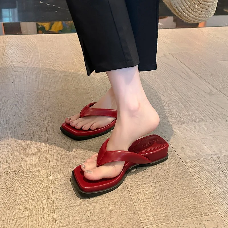 

Summer New Women's Shoes Luxury Genuine Leather Wedge Heel Flip Flops for Woman Sweet Casual Shoes Designer Shoes Zapatos Mujer