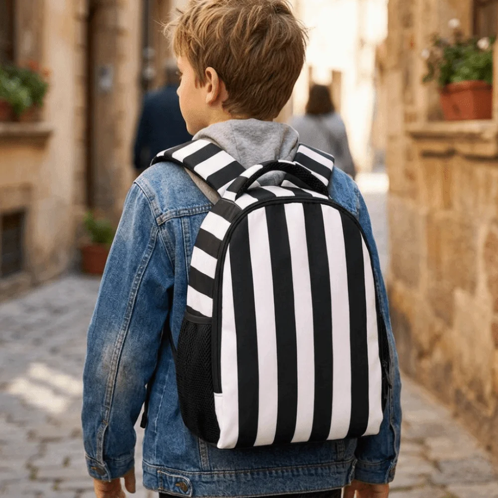 Fashionable Korean-style Striped Backpack Preppy Style Waterproof Large Capacity School Bag Color-blocked Cute