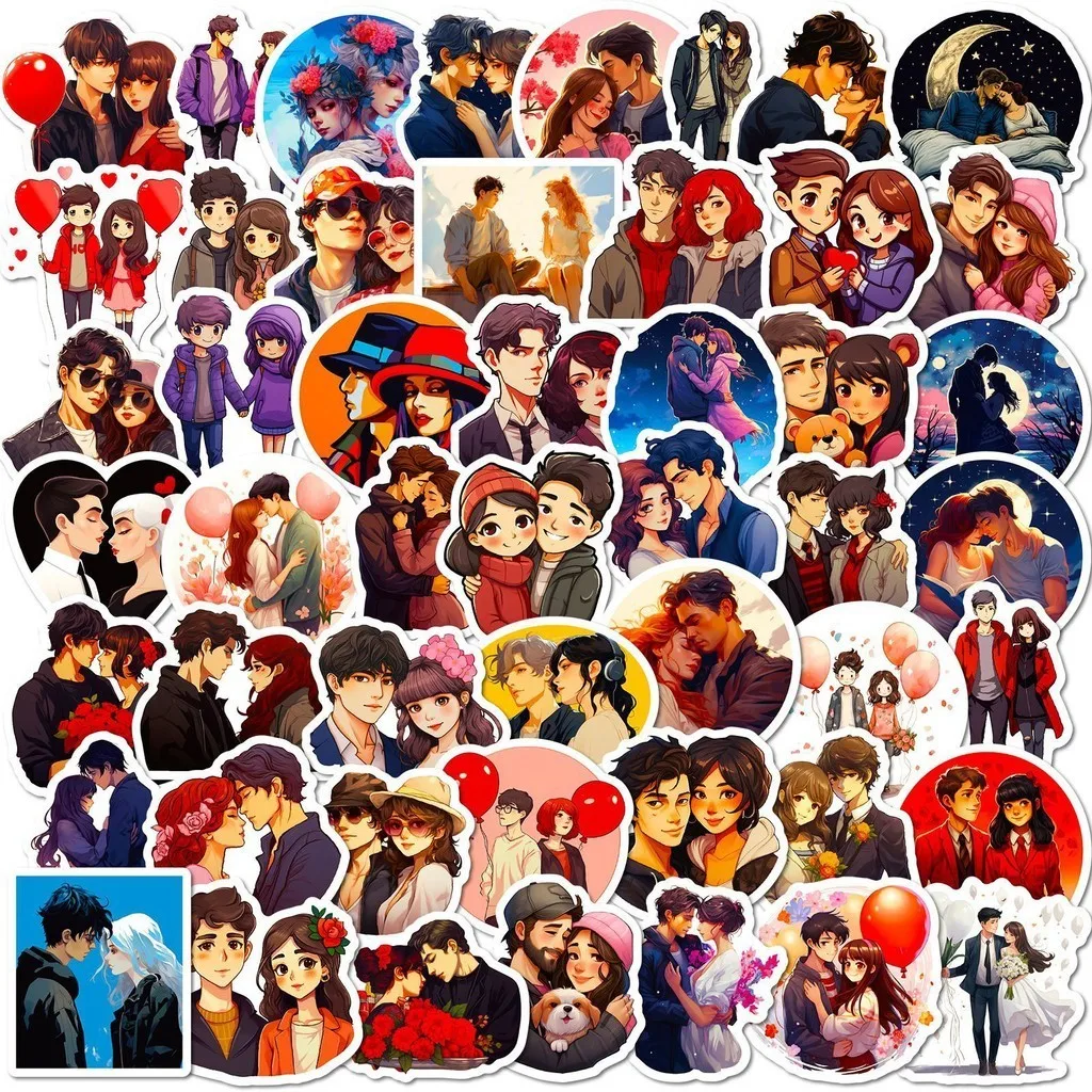 50개 만화 애니메이션 커플 일상 생활 방수 그래피티 스티커 헬멧 자전거 핸드 어카운트 블링블링스티커스 스토어