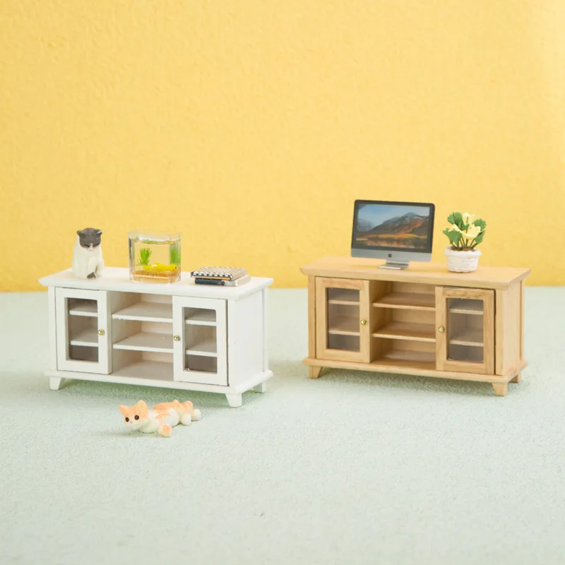 1/12 Mini modello armadio laterale casa delle bambole mobile TV in legno mobili soggiorno accessori casa delle bambole finta giocattoli per i bambini