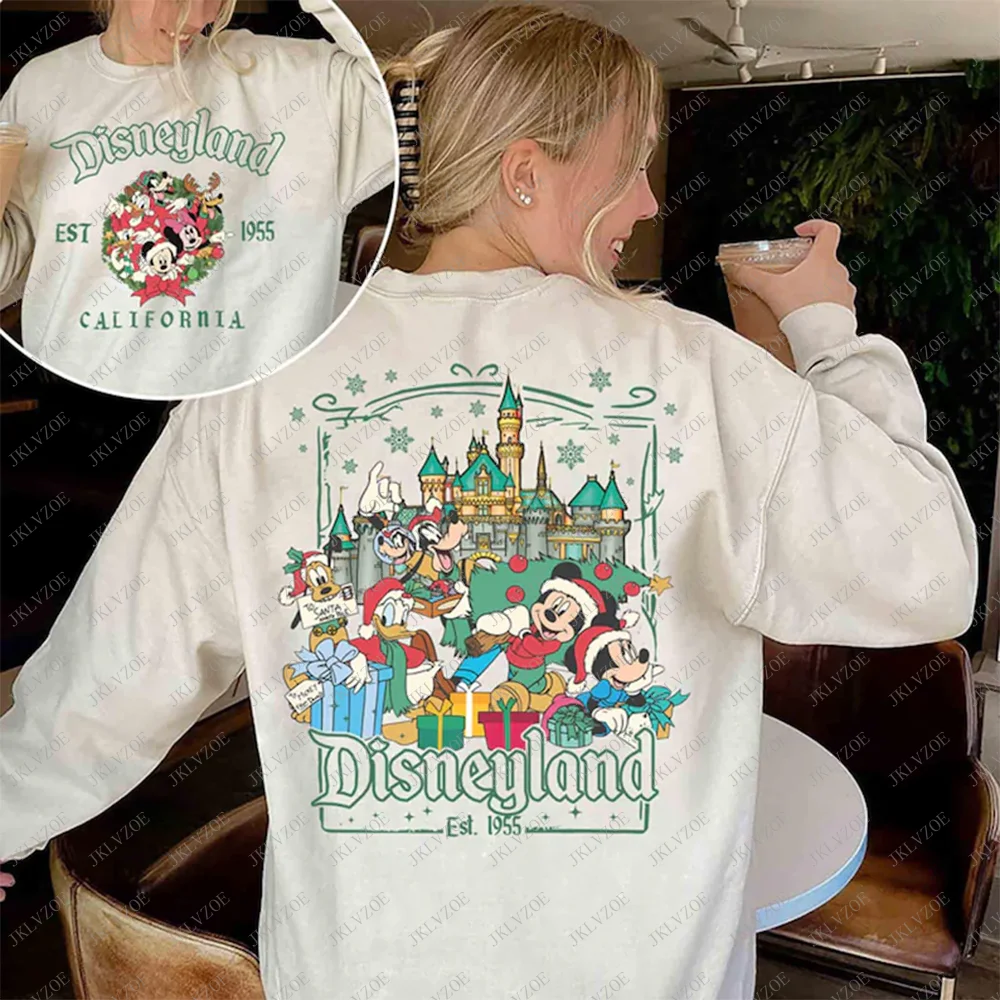 ديزني لاند ميكي عيد الميلاد الفتيات تي شيرت ميني رحلة مرح حفلة ديزني الأسرة هوديي البلوز أفضل هدية الخريف الشتاء Pullove #3