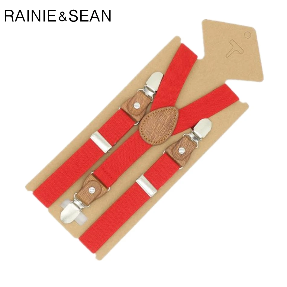 RAINIE SEAN Suspenders For Children Pink Boys Girls Braces Child Solid Red Blue Retro Pants Strap Clips Suspensors For Child