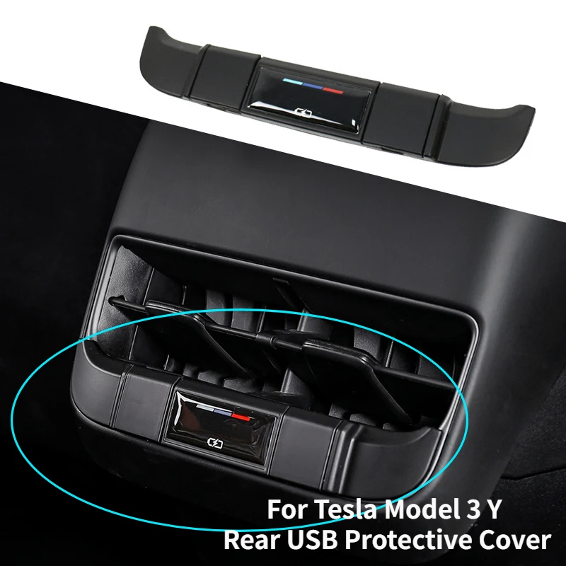 

For Tesla Model 3 Y Rear USB Protective Cover Rear Air Conditioner Outlet USB Charging Port Dustproof Cover Car Accessories 2023