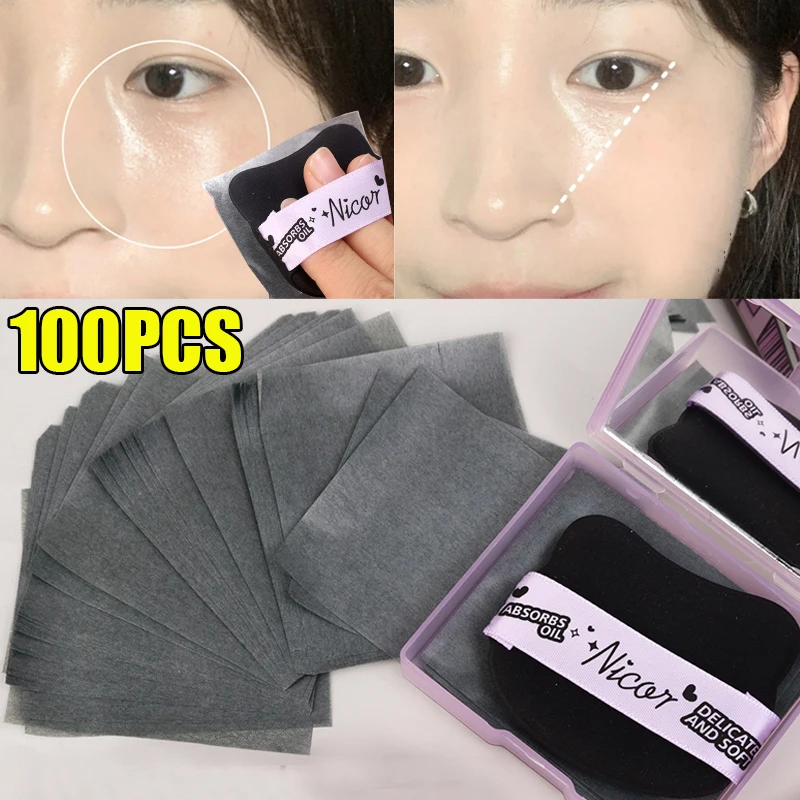 

Face Oil Blotting Paper with Makeup Puff 100pcs Matting Face Wipes Oil Control Sheets Oil-absorbing Face Cleaning Makeup Tools