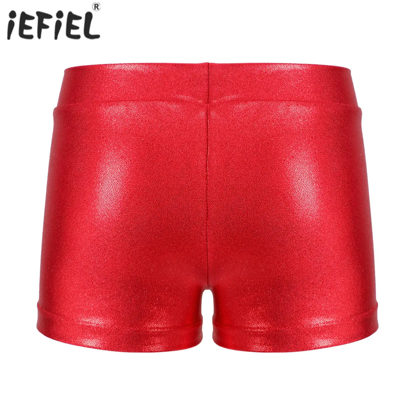 Kids Girls Gymnastics Dance Shorts Modern Jazz Dance Clothing Shiny Metallic Elastic Waistband Gym Workout Sport Dance Shorts