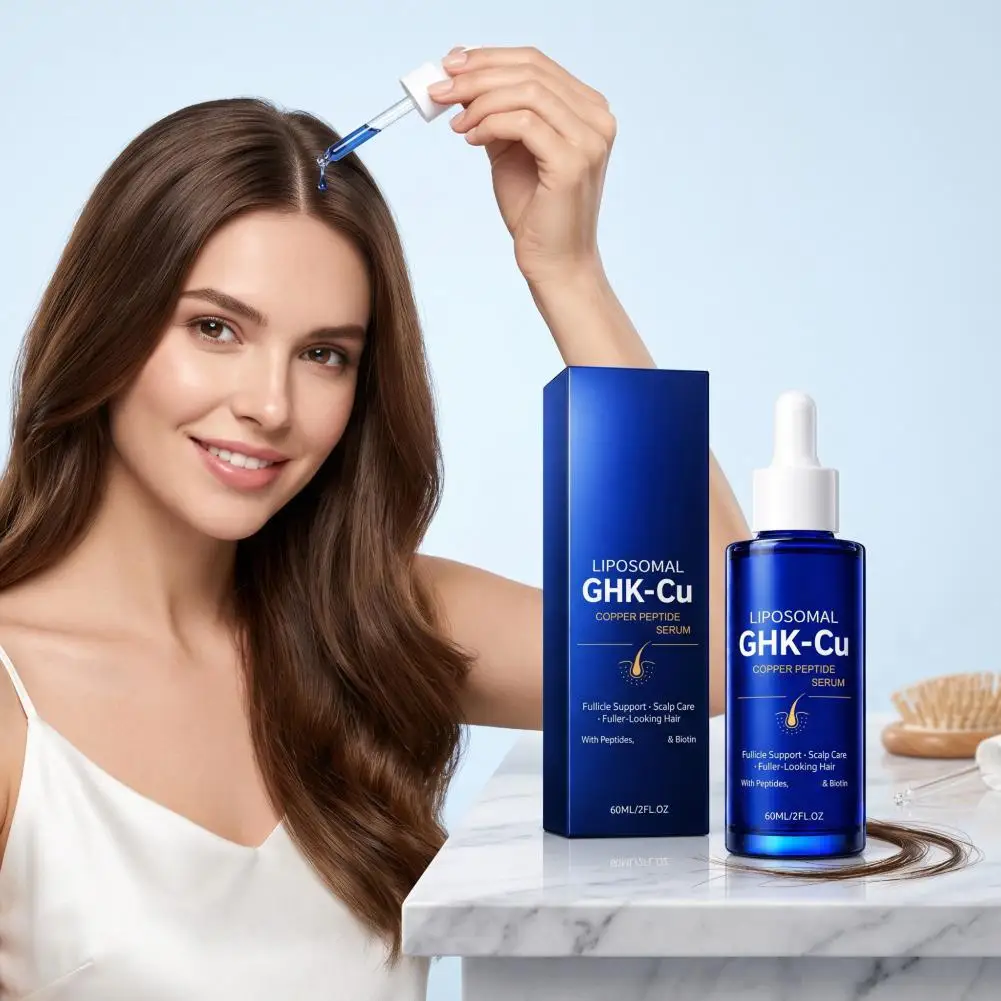 Refreshing Mild Volumizing Hair Serum 60ml Lightweight GHK-Cu Copper Peptide Repair Damage Scalp Care Nourish For Thinning Hair
