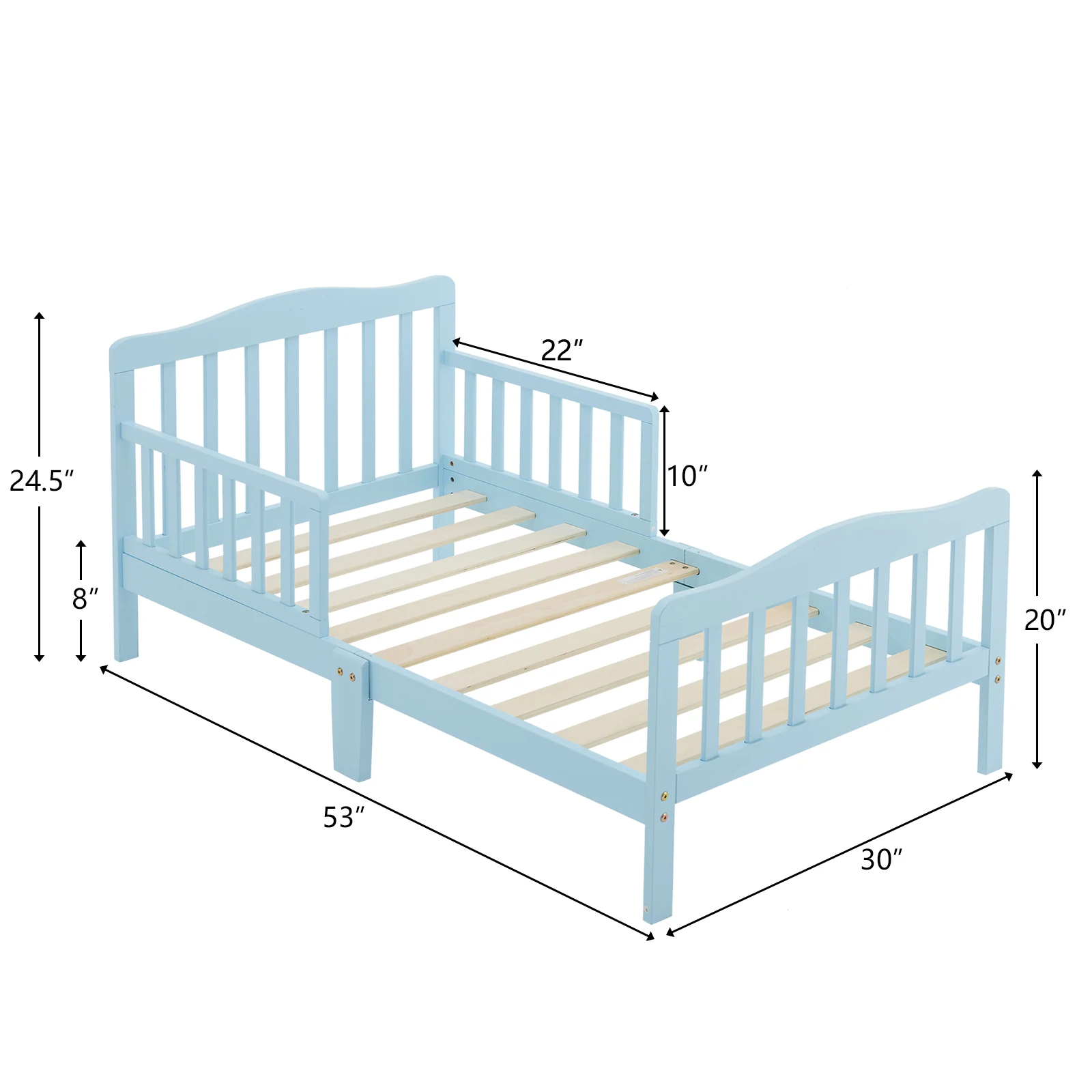 Single Vertical Board with Guardrails on Both Sides Blue 135*75*62.5cm Wooden Bed Pine Children