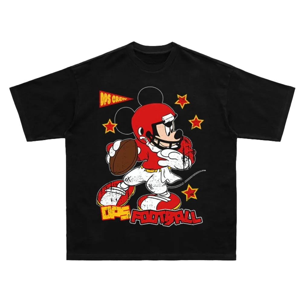 

Summer Mickey Mouse Rugby Print Men's and Women's Short Sleeve T-Shirt Sports Comfort Cotton Crew Neck Short Sleeve Top