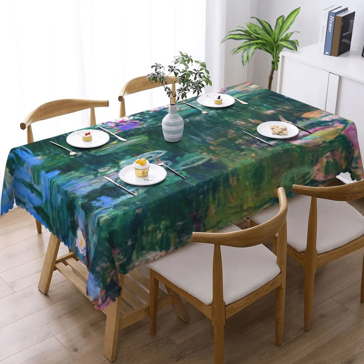 Water Lilies Monet Tablecloth Rectangular Waterproof Streetwear Table Cover Cloth for Dining Room