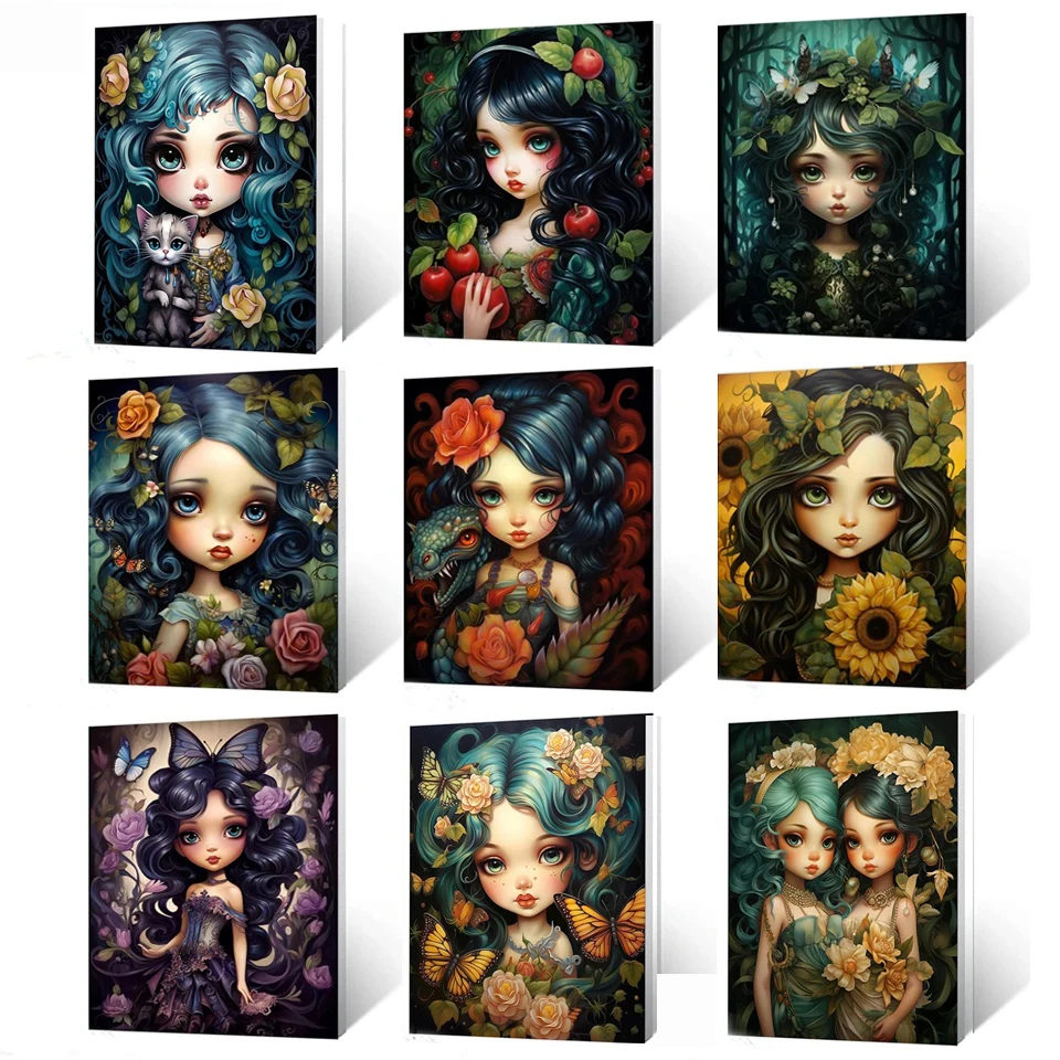 Big Eyes Girl Cat Diamond Painting DIY Crystal Puzzle Cross Stitch Kits Diamond Mosaic Flowers Angel Fairy Wall Decor E589