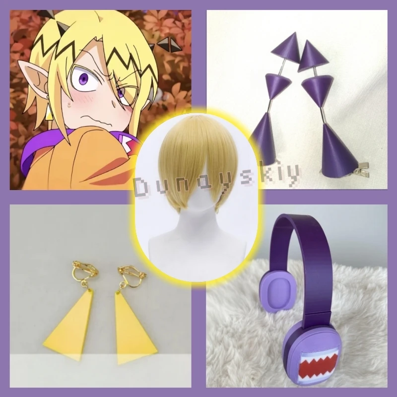 Shax Lied Cosplay Headgear Anime ¡Bienvenido a la escuela de demonios! Peluca, Aretes, Auriculares, Micrófono y Accesorios de Iruma-kun, Set Completo para Halloween y Carnaval