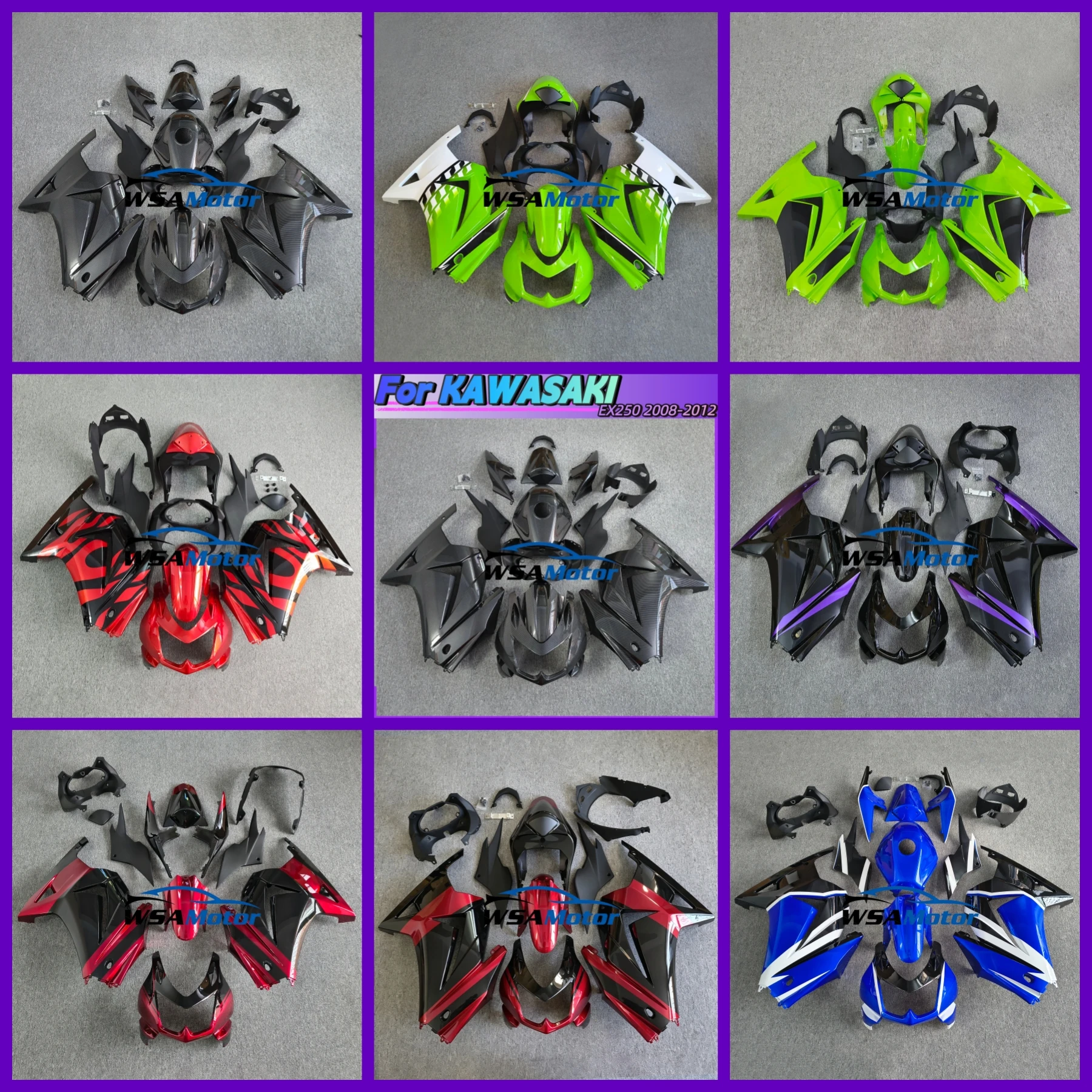 for Kawasaki EX250 250 2008-2012 Motorcycle Accessories Bodywork Injection ABS Full Fairings Panel Mold Kit