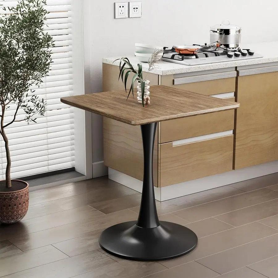 Square Tulip Table for 2, 24 Inch Small Dining Table with Metal Pedestal Base for Kitchen, MidCentury Modern Table with Round Co