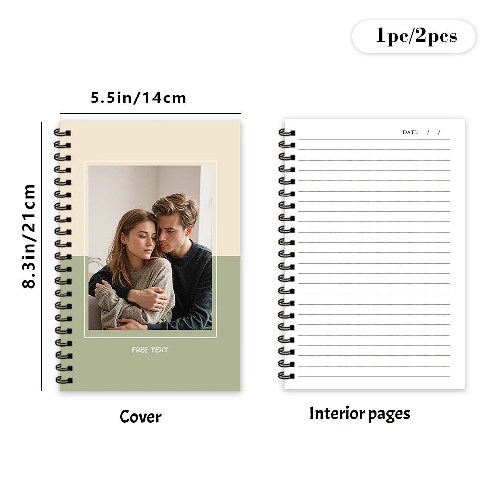 1pc/2pcs, Custom Photo Notebook, DIY Text, 50 Sheets, Suitable for Travel and Journaling, Notebook/ Diary/ Spiral Notebook.