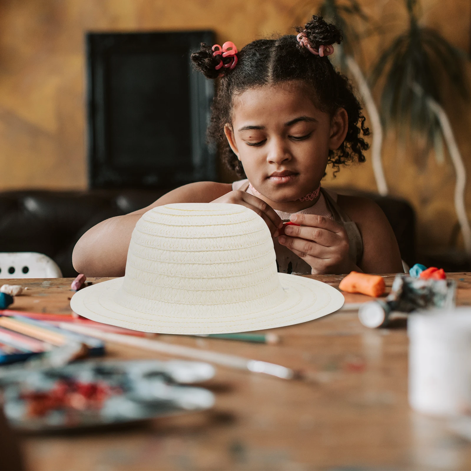 

6 Pcs Universal Children's Painted Straw Hat Toddler Hats Arts and Crafts for Kids Diy