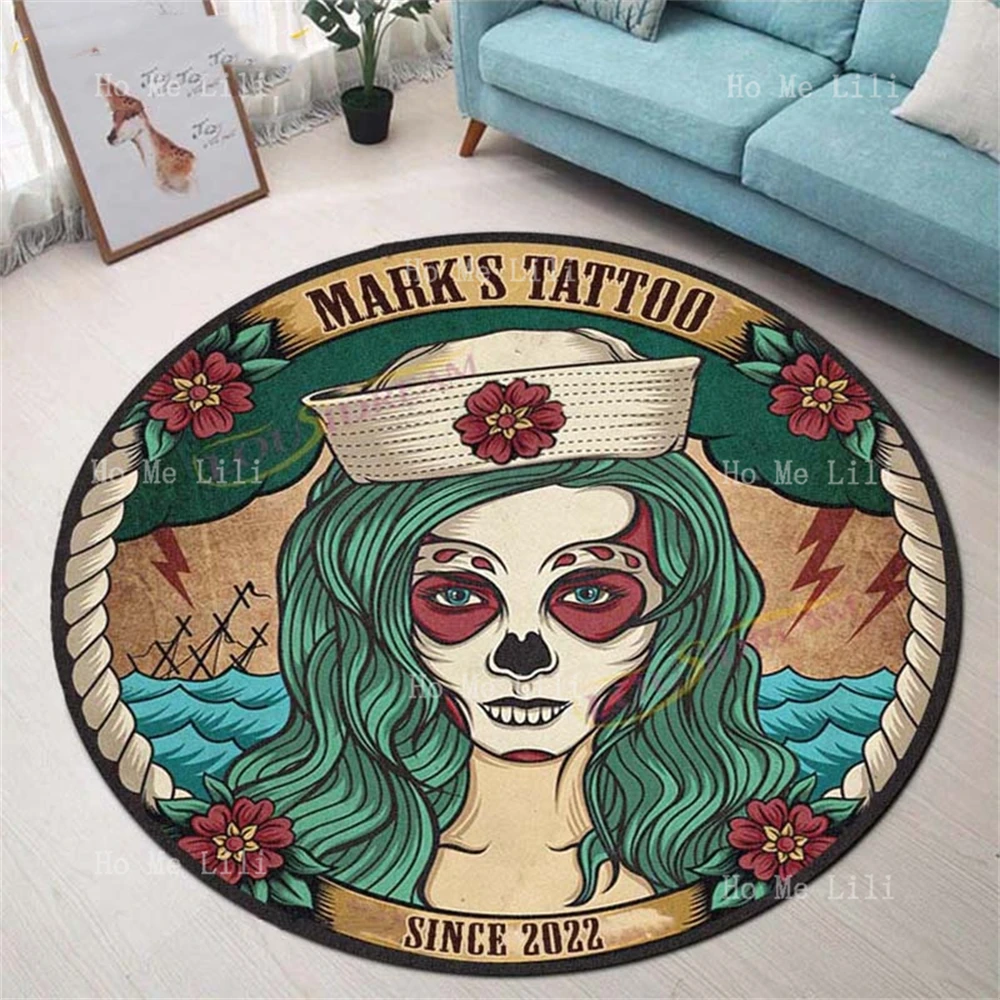 Gothic Circular Carpet Tattoo Art Personalized Printed Floor Mat