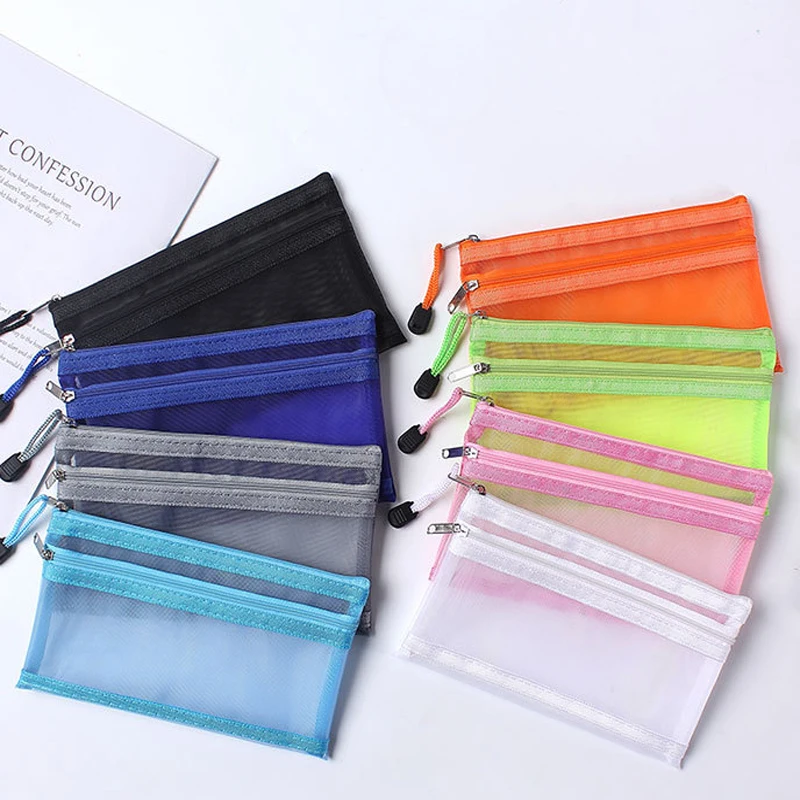 A6 Pencil Case Zipper Mesh File Bag Multifunctional Stationery Organizer Storage Bag for Office Supplies Cosmetics Makeup Bag