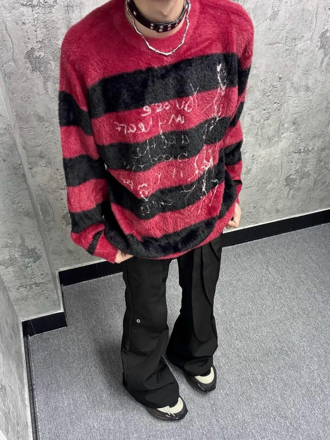 

Gothic Punk Y2K Millennium Trendy Guitar Stripe Letter Women's Knitted Sweater Street Sle round Ne Regular Length Winter ...