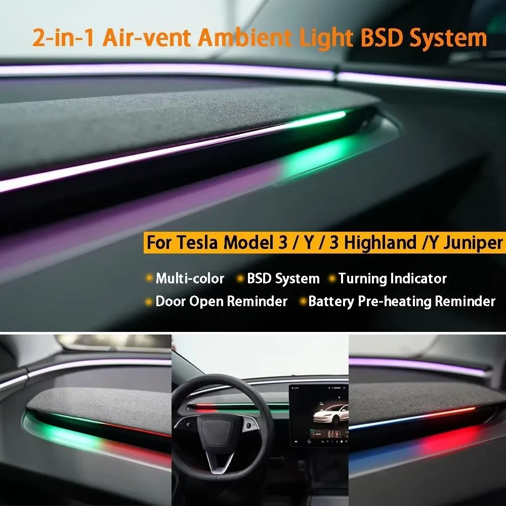 

2-in 1 Smart Air Vent Ambient Light System BSD System for Tesla New Y Juniper Model 3 Highland Model 3 Y 2021+
