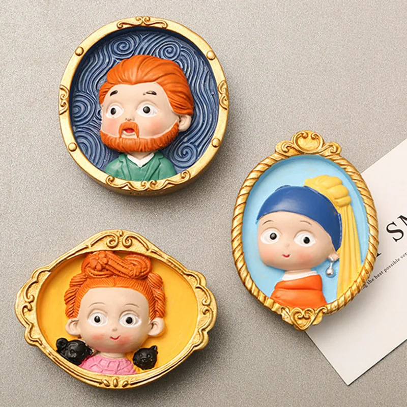 Refrigerator Magnets Cartoon Van Gogh Mona Lisa Magnetic Stickers 3D Resin Crafts Cute Souvenir Fridge Magnet Gift Home Decor