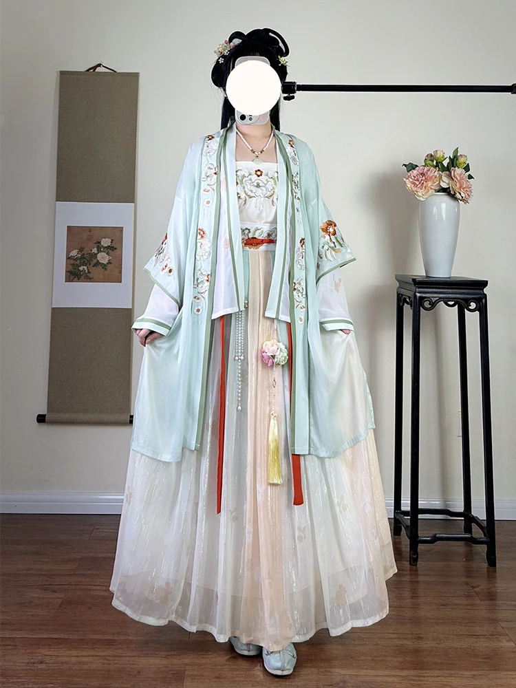

Original Xiu Dian Hanfu Women's Spring Sown Sle Embroidered Pleated Skirt Reformed Traditional Han Costume Daily Wear
