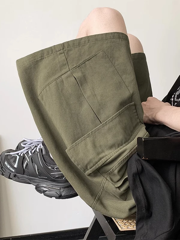 

Большой размер 300, рабочая одежда из чистого хлопка, мужские летние свободные прямые повседневные брюки средней длины пять четвертей