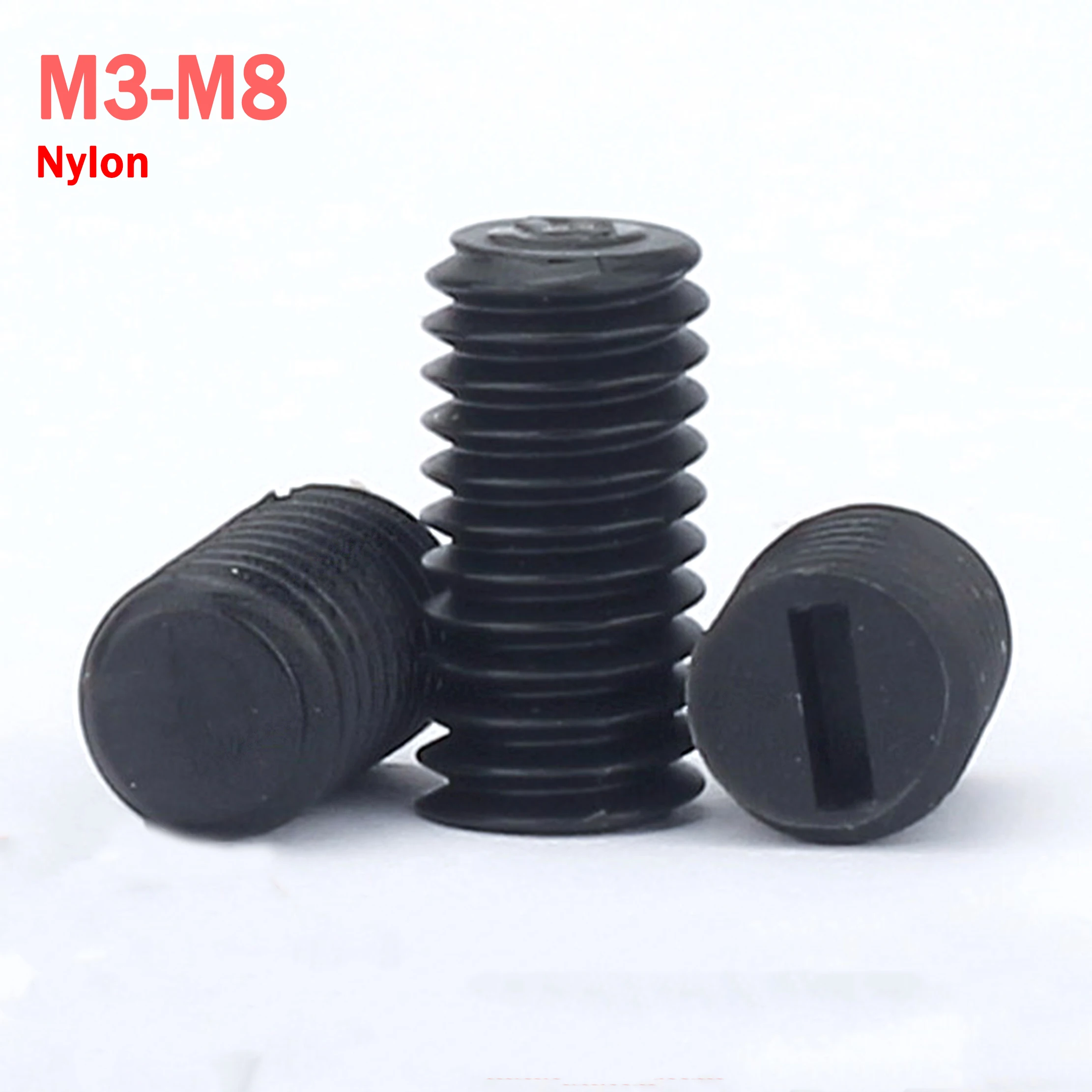 Nylon Plastic Slotted Set Grub Screws Black M3-M8 Insulated Slotted Flat Point End No Head Headless Grub Bolts Set Screws