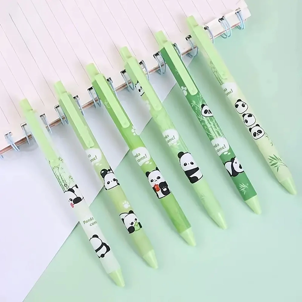 6pcs Retractable Panda Design Super Fine Tip Neutral Push Pen Set  Heart-Shaped Signature Pen with Black Ink