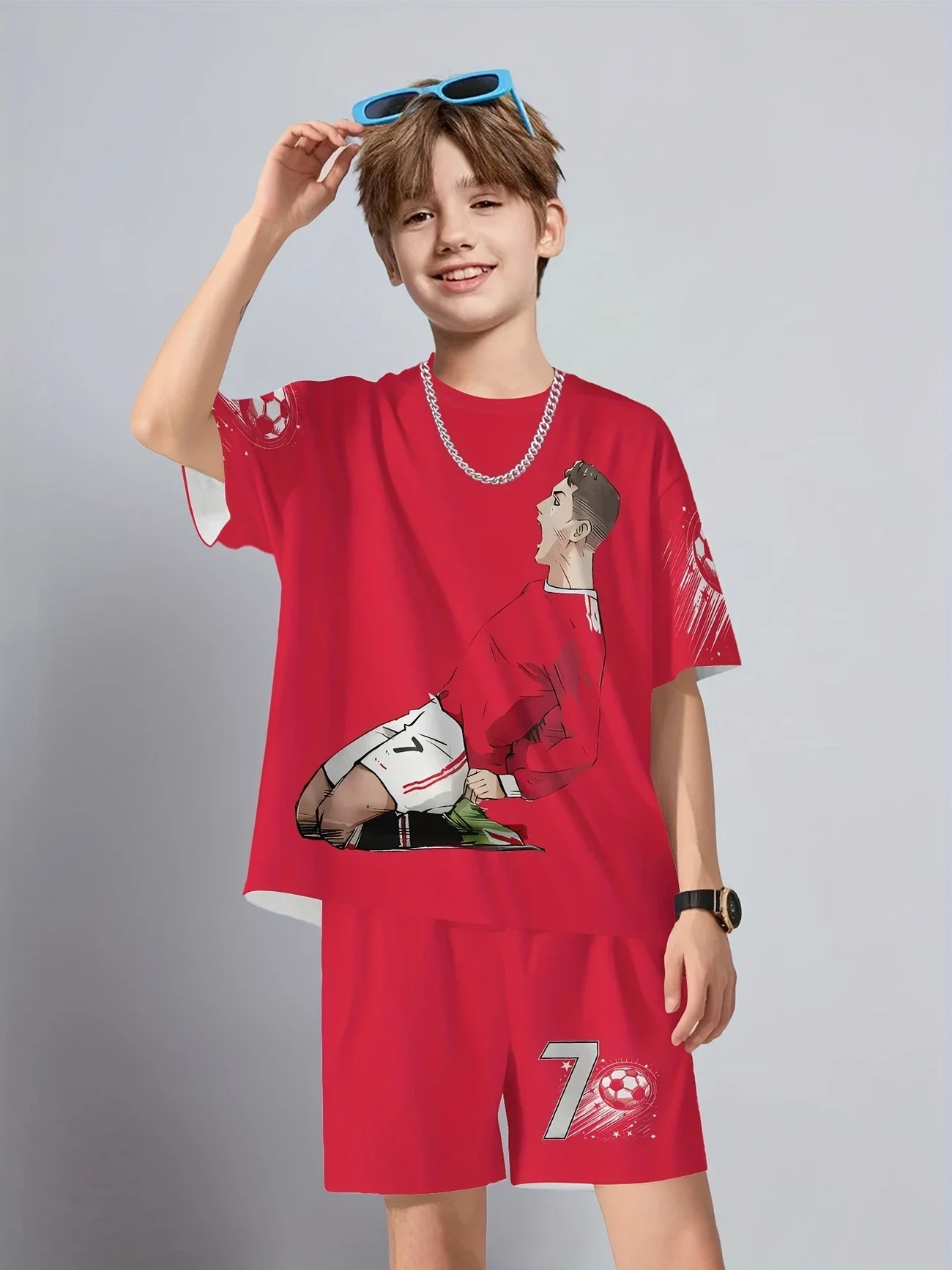 Summer New Colorful 3D Printed Top Short Sleeved Shorts Two-piece Set for Man and Woman Top Short Sleeved Set