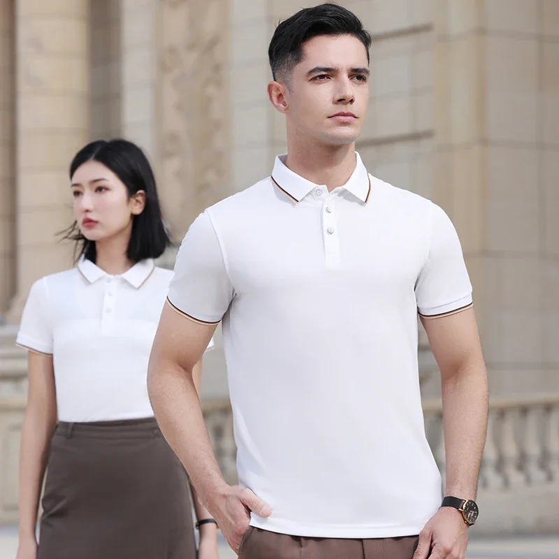 2023 Summer New Waiter Shirt Logo 60% Cotton Restaurant Server Polo Shirts for Women Men Coffee Hotel Bar Food Work Uniforms