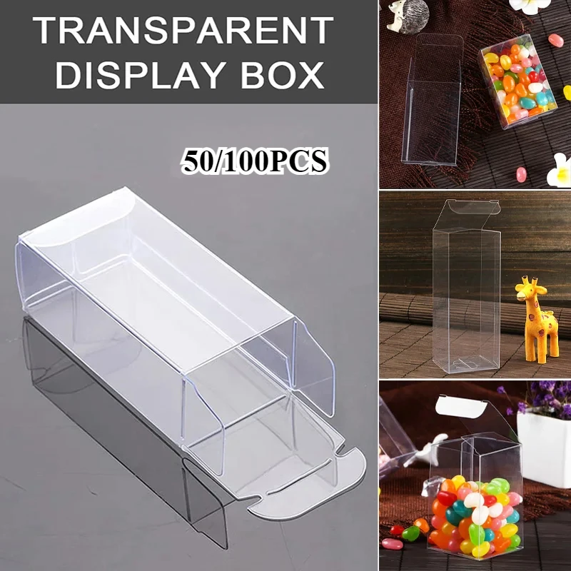 50/100PCS PVC Box Storage 1/64 Gift Display Box Cosmetic Crafts Packaging Box Transparent Case Festive Supplies Party Decor